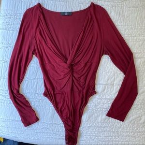Maroon Twist Long Sleeve Bodysuit